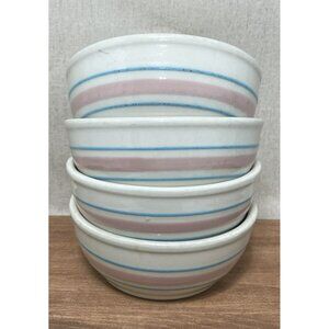 Vintage McCoy bowl 7016 cream with pink and blue stripes Set Of 4 Chunky Chubby